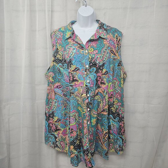 Intro Blue Paisley Y2K Tank Tunic Boho Retro Festival Hippie Button-Down 3X - Picture 1 of 11